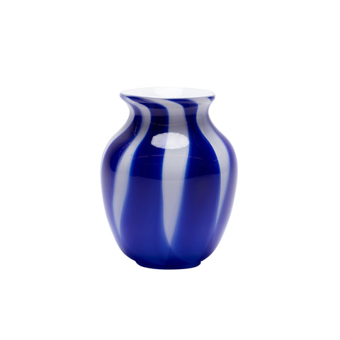 White Vase with Royal Blue Stripes