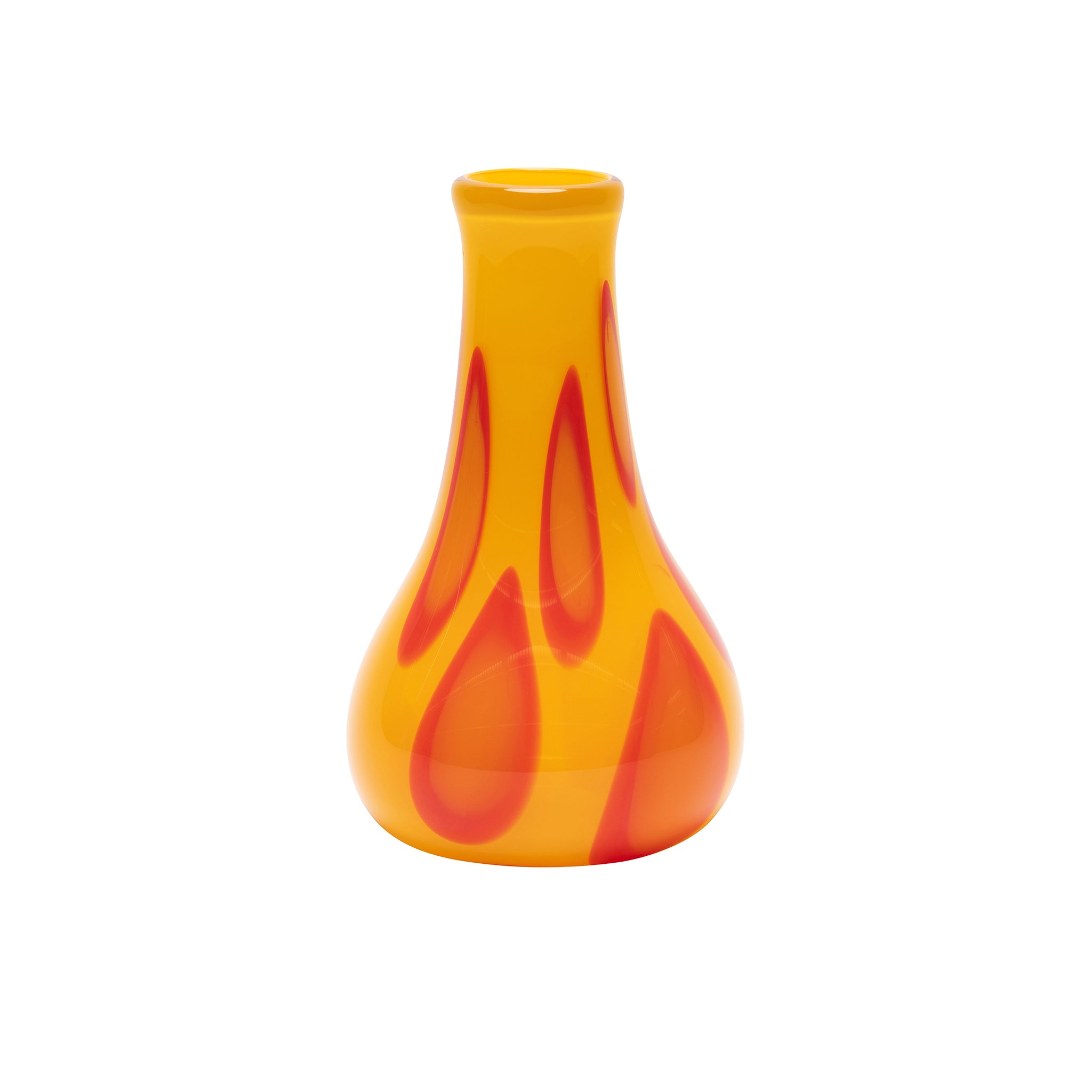 Yellow Drop Neck Vase with Red and Orange Spots