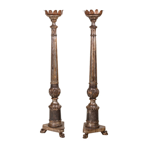 Pair of 1920s Silver Gilt Torchieres