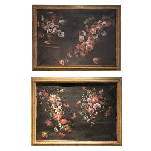 Pair of 17th Century Spanish Floral Oil Paintings