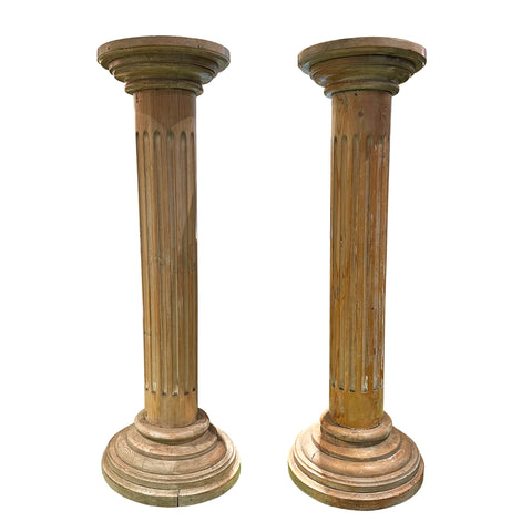 Pair of 19th Century Pine Column Form Pedestals