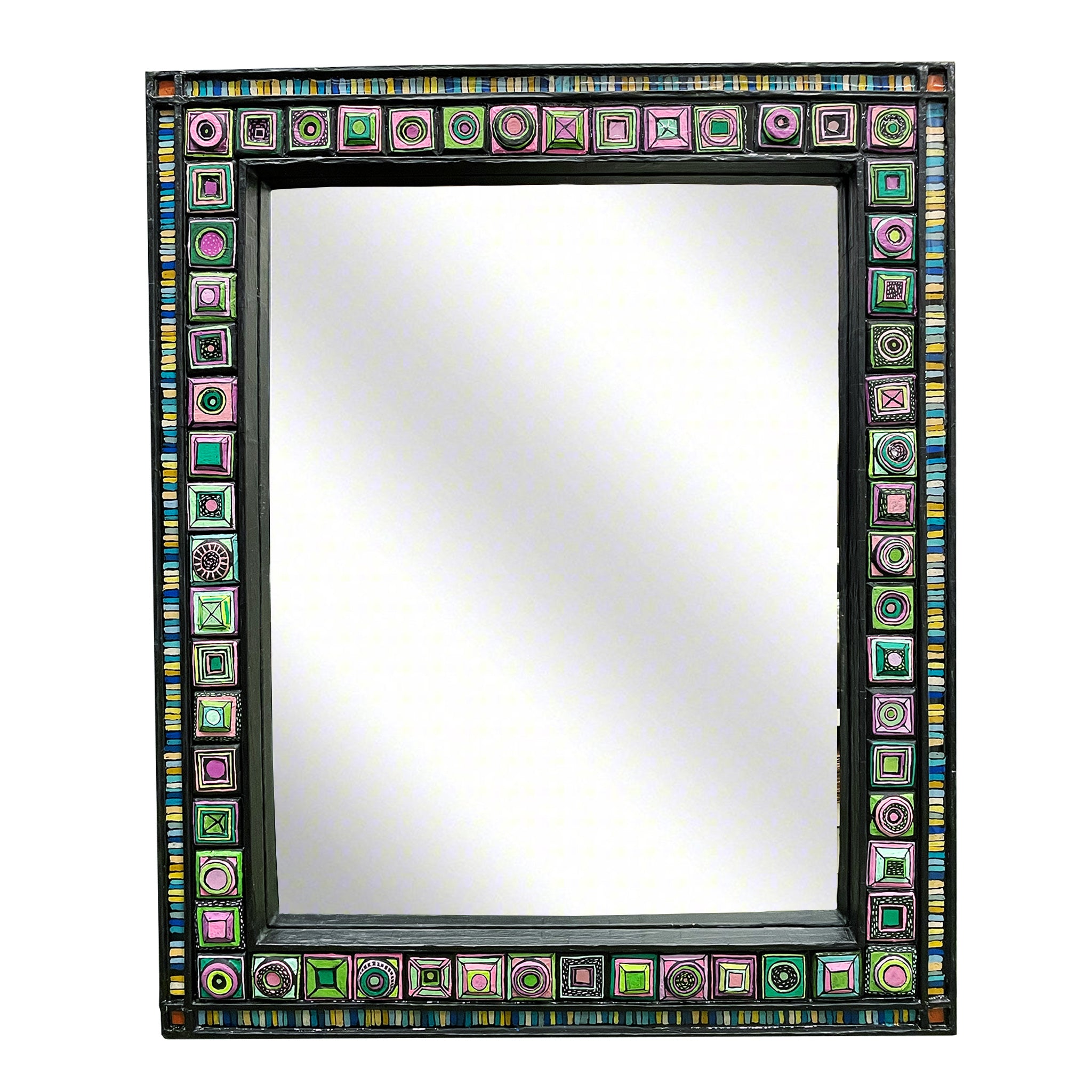 Papier Mache Pink and Green Mosaic Tile Mirror