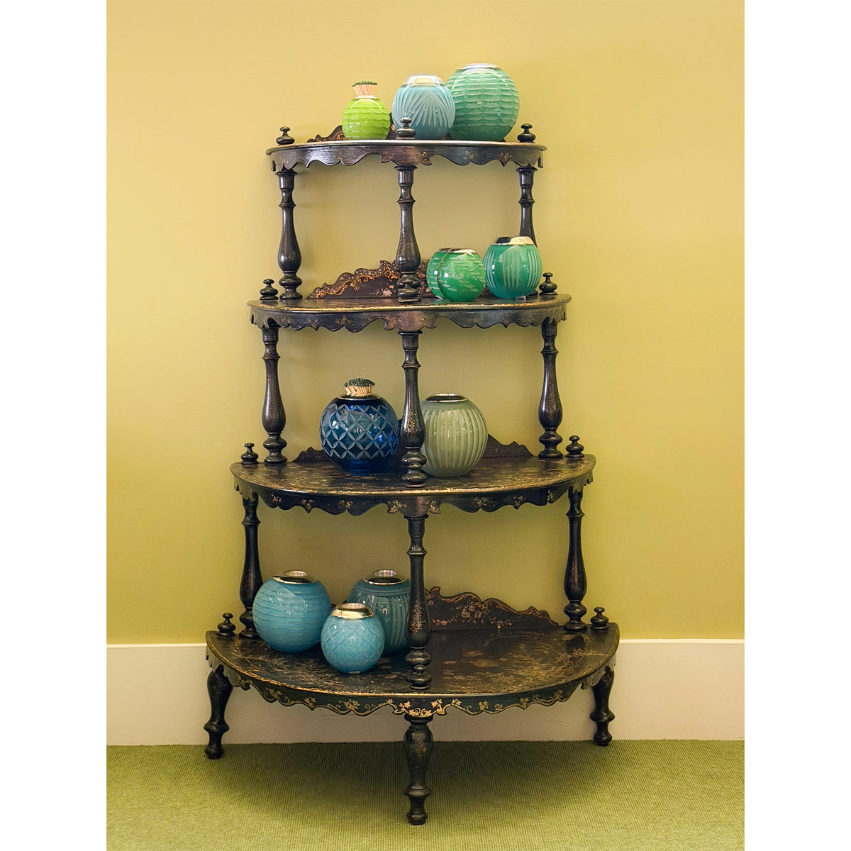 Victorian Papier Mache Tiered Stand with Mother of Pearl