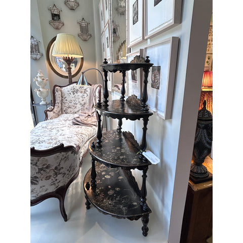 Victorian Papier Mache Tiered Stand with Mother of Pearl