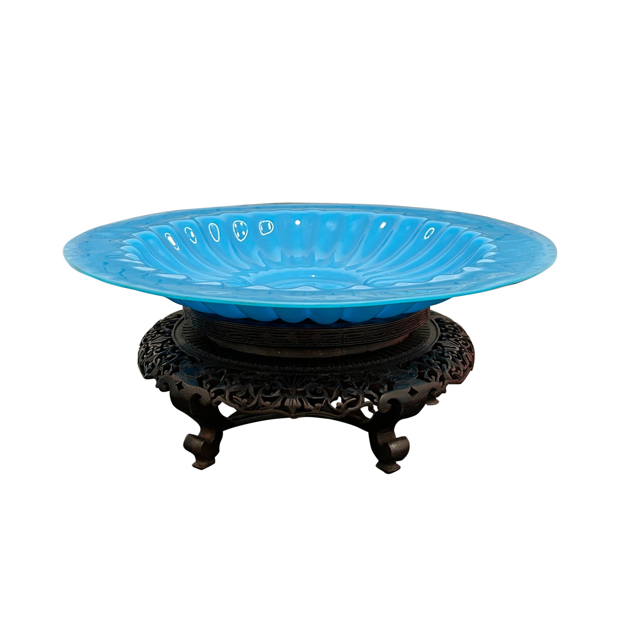 Peking Glass Shallow Bowl with Carved Stand