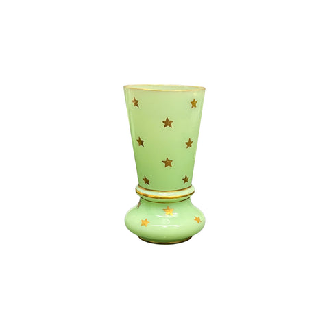 Petite Late 19th Century Green Opaline Vase with Gilt Stars