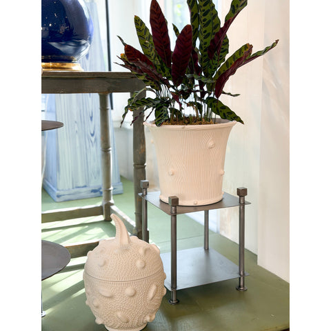 Faux Bois Planter in Matte White with Nubs