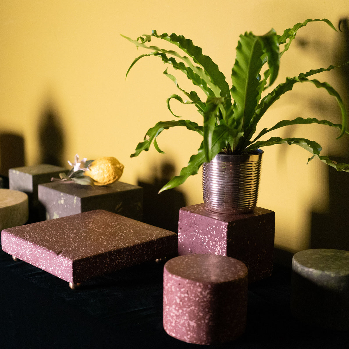 Square Rosso Imperial Scagliola Plinth with Ball Feet