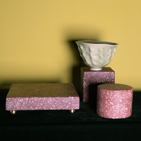 Round Rosso Imperial Scagliola Plinth