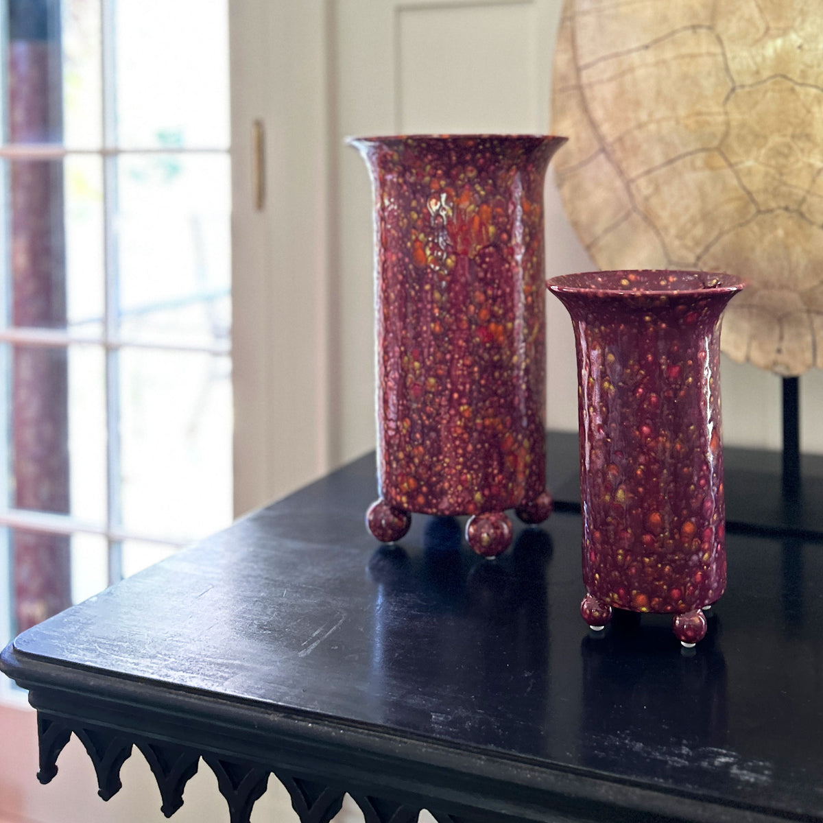 Ball Foot Vase in Acid Cranberry Glaze