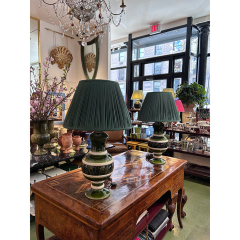 Jean Roger Renaissance Lamp in Khaki and Salamander Glazes with Ivory Bands