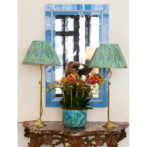 KRB Cornflower Blue Reverse Painted Glass and Silver Gilt Mirror