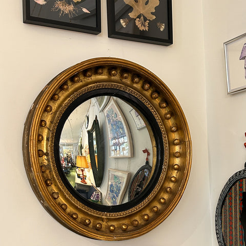 English Regency Round Gilt Convex Mirror