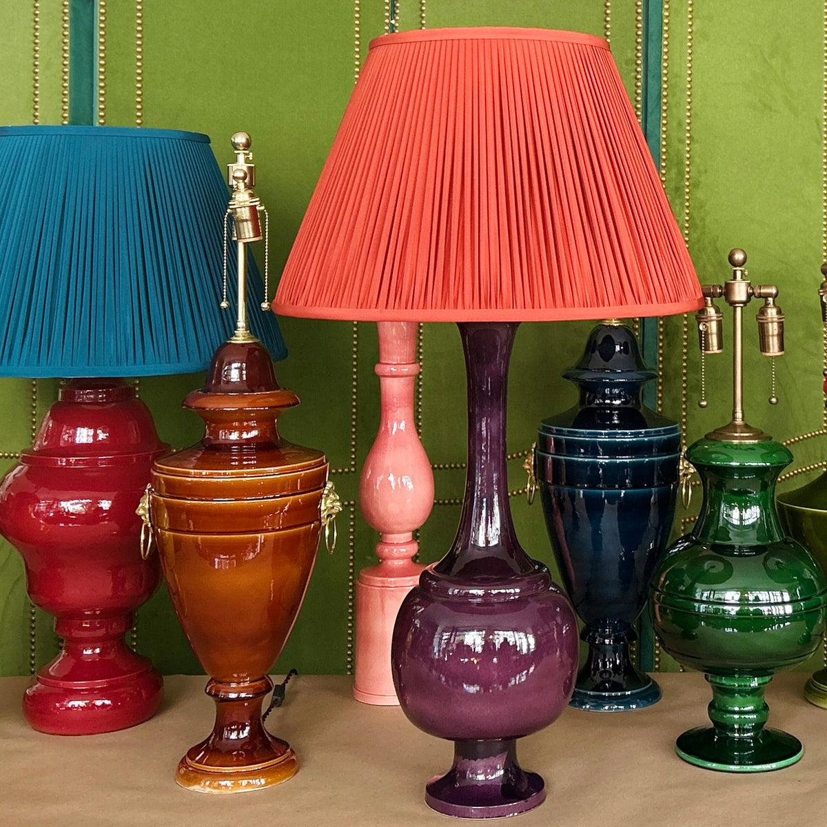 Pair of Jean Roger 1950 Lamps in Aubergine