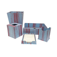Hand-Painted Paper-Covered Accessories in Red on Blue Faux Bois