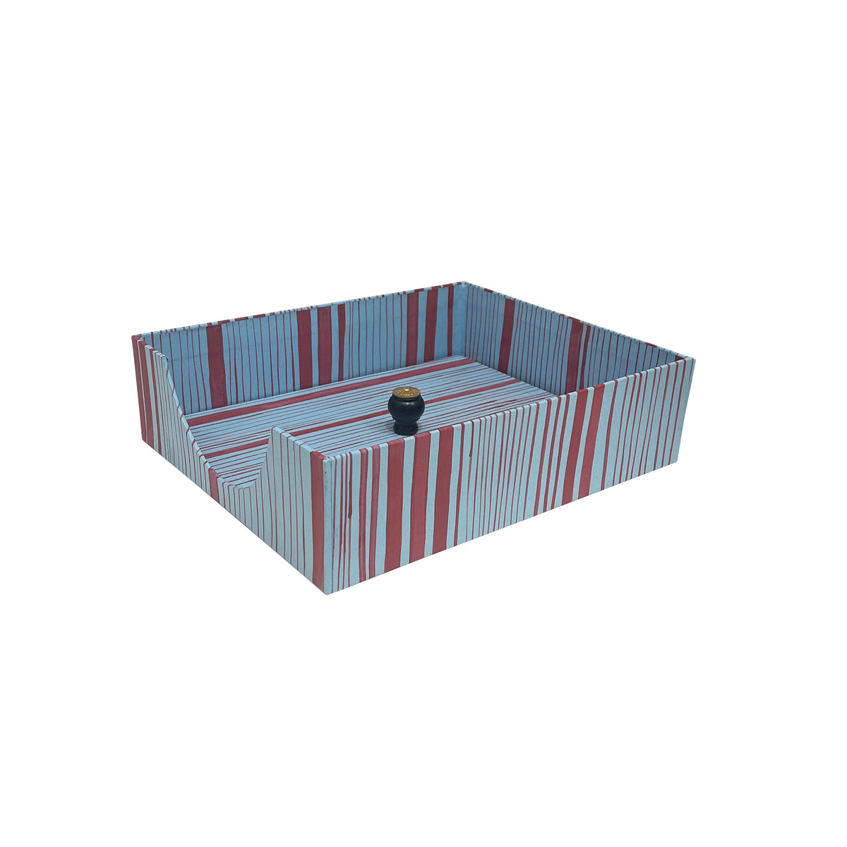 Hand-Painted Paper-Covered Accessories in Red on Blue Faux Bois