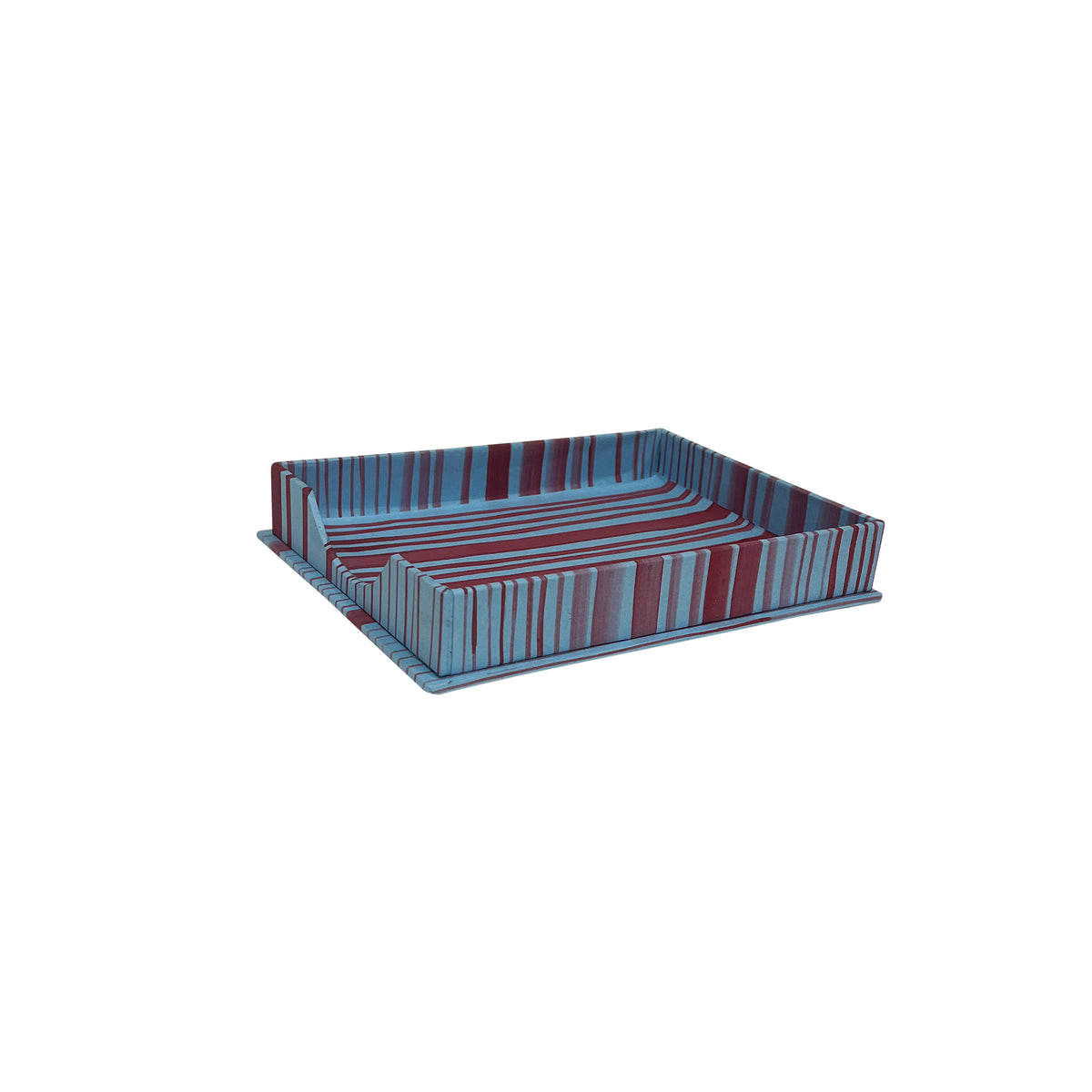 Hand-Painted Paper-Covered Accessories in Red on Blue Faux Bois