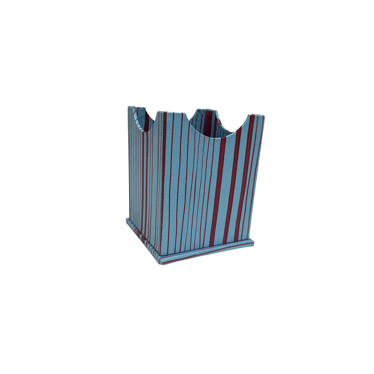 Hand-Painted Paper-Covered Accessories in Red on Blue Faux Bois