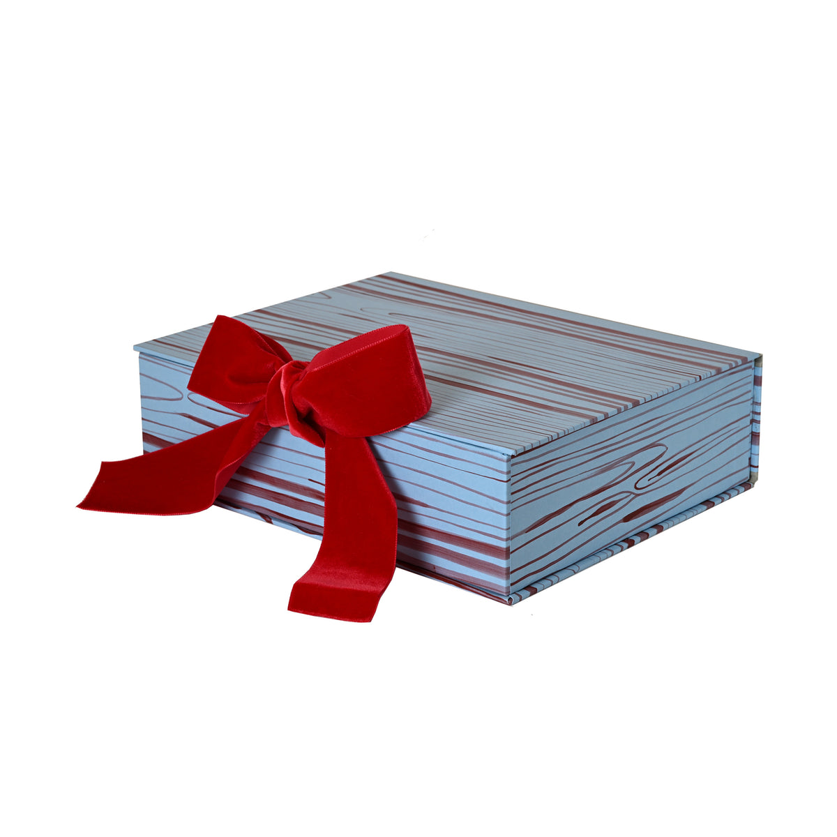 Hand-Painted Paper-Covered Accessories in Red on Blue Faux Bois