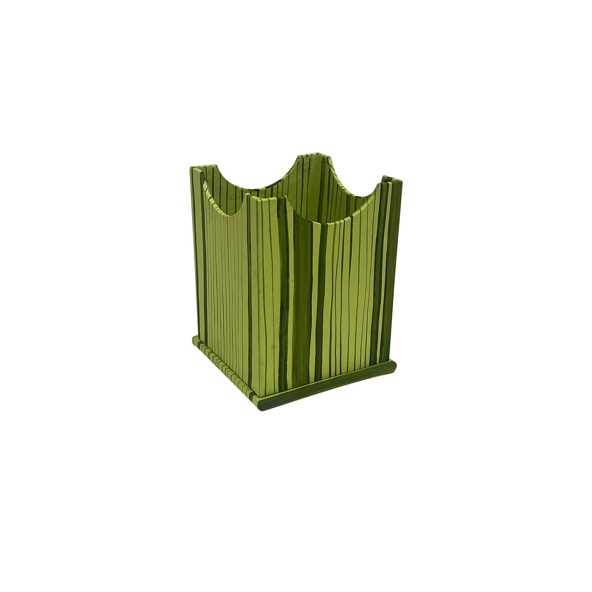 Hand-Painted Paper-Covered Accessories in Sludge on Chartreuse Faux Bois