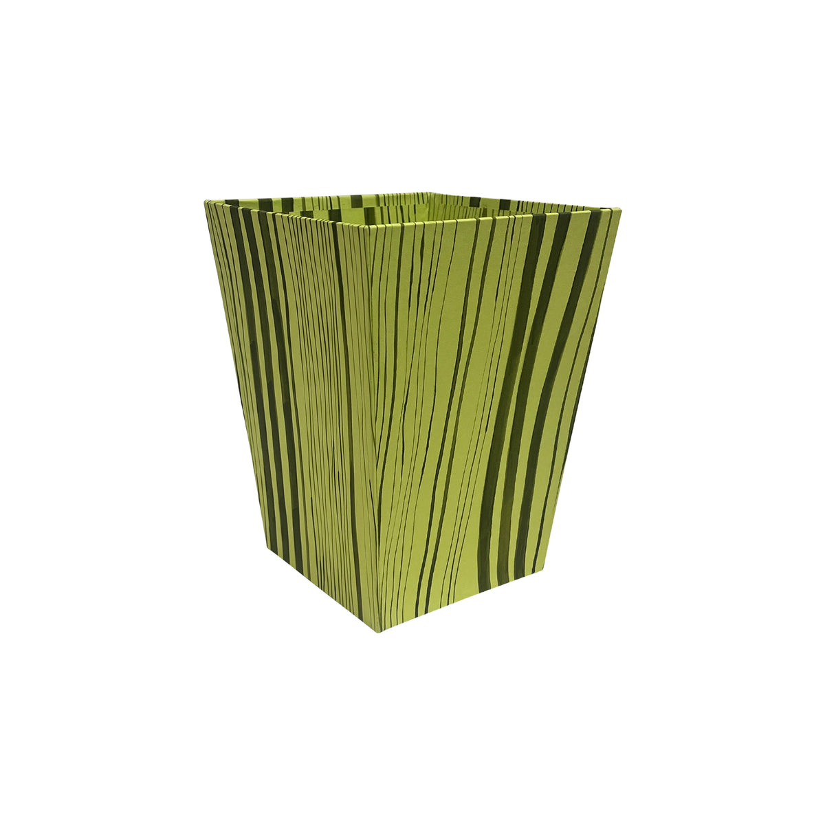 Hand-Painted Paper-Covered Accessories in Sludge on Chartreuse Faux Bois