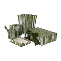 Hand-Painted Paper-Covered Accessories in Olive and White Faux Bois