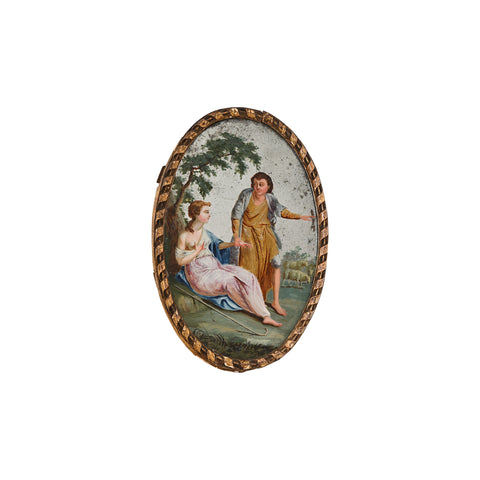 19th Century Reverse Glass Painted Man and Woman in Landscape