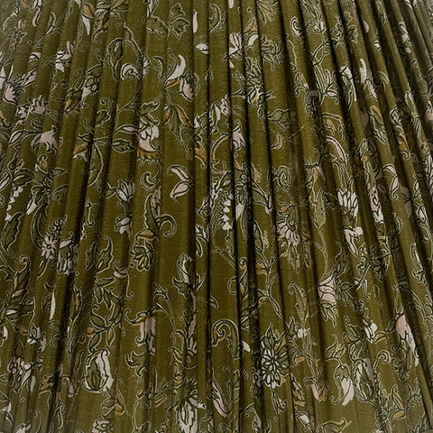 12" Silk Sari Lampshade - Khaki Green Floral