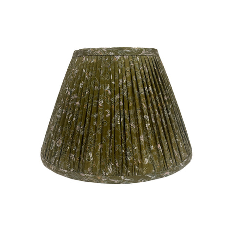 12" Silk Sari Lampshade - Khaki Green Floral