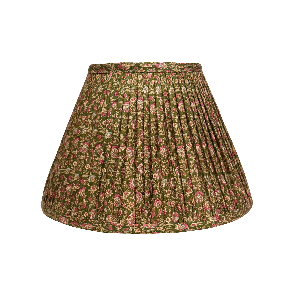 12" Silk Sari Lampshade - Olive Floral