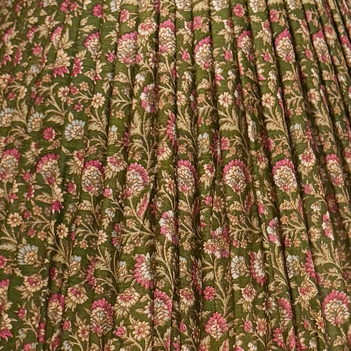 12" Silk Sari Lampshade - Olive Floral