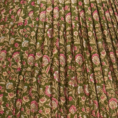 12" Silk Sari Lampshade - Olive Floral