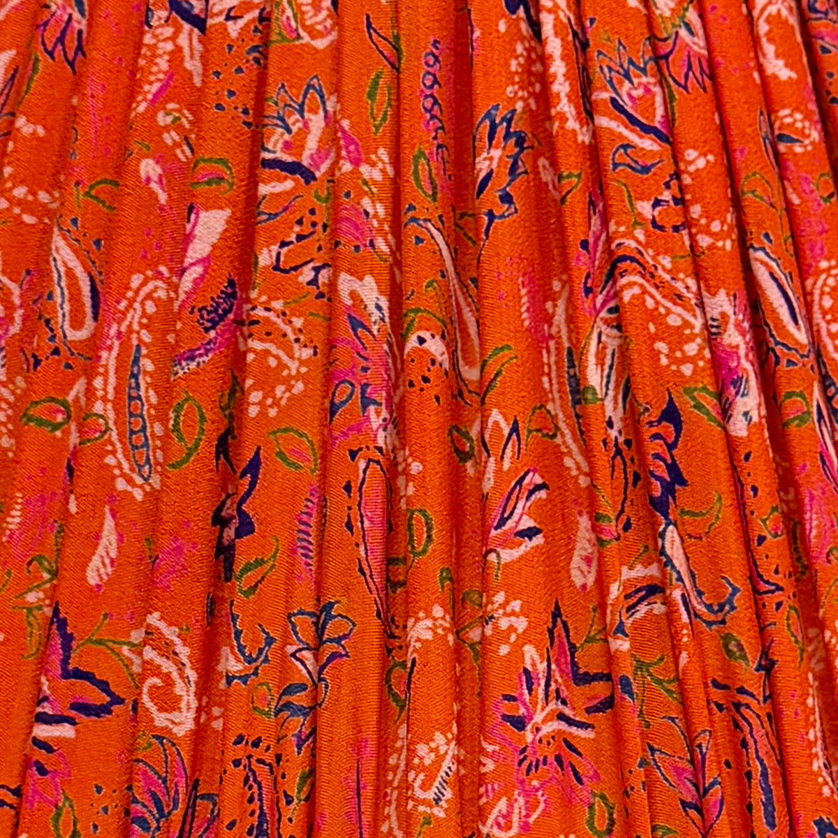 12" Silk Sari Lampshade - Orange Paisley Floral