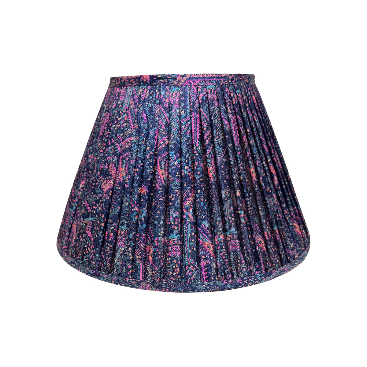 14" Silk Sari Lampshade - Midnight Blue Geometric