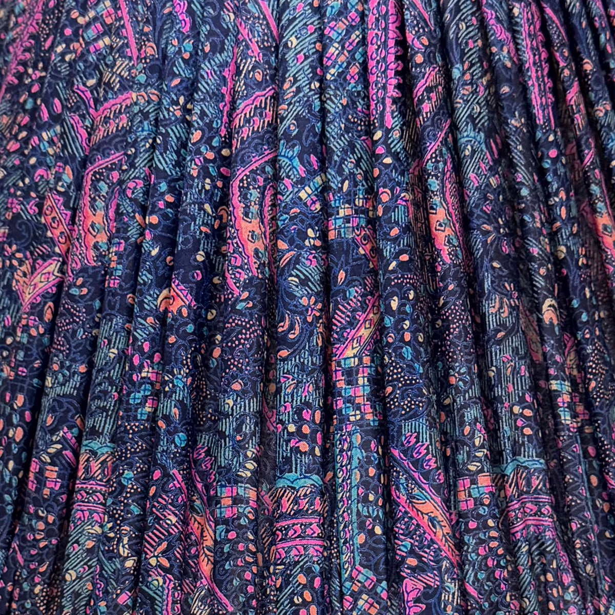 14" Silk Sari Lampshade - Midnight Blue Geometric