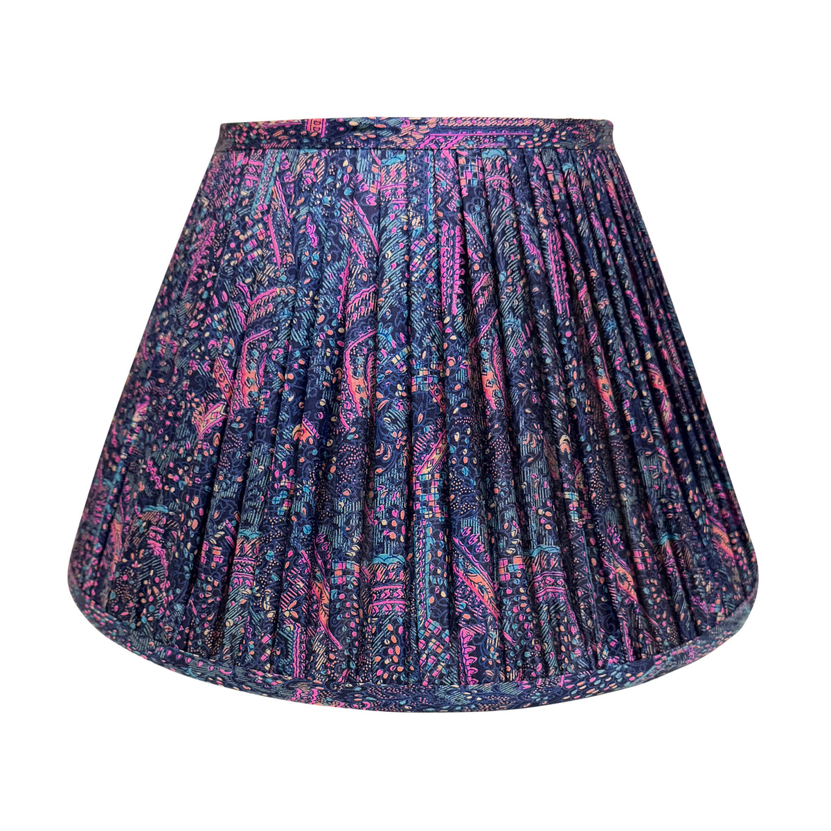 14" Silk Sari Lampshade - Midnight Blue Geometric