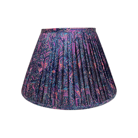14" Silk Sari Lampshade - Midnight Blue Geometric
