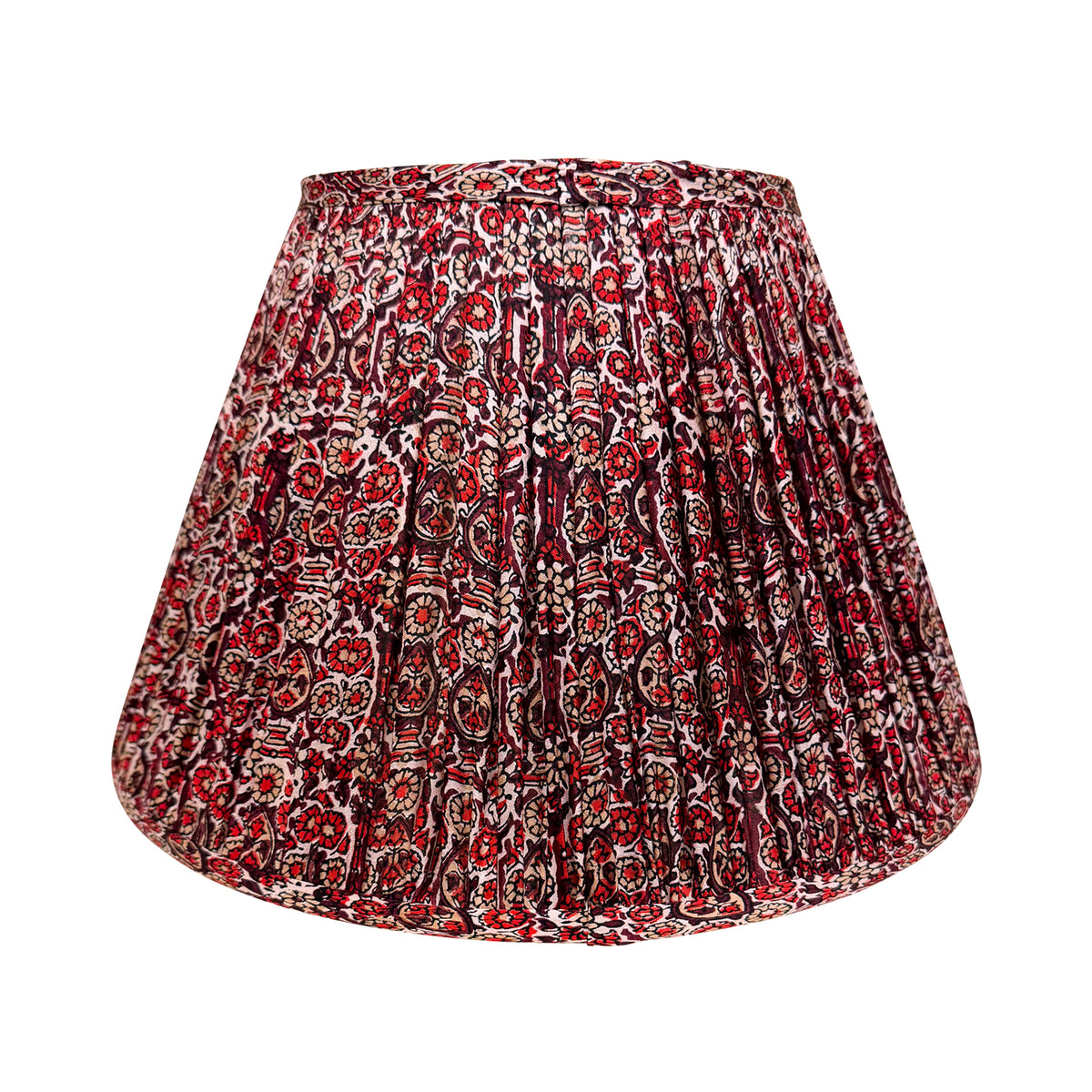 14" Silk Sari Lampshade - Red Floral