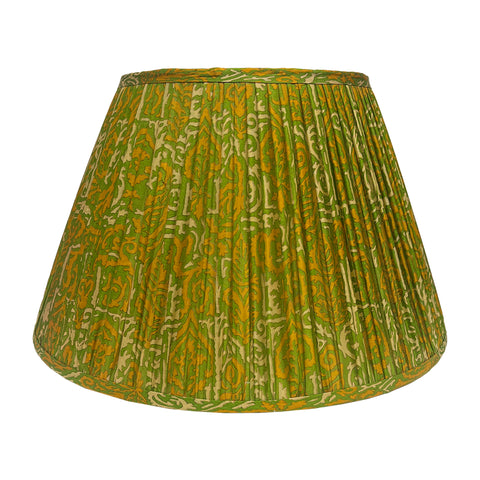 16" Silk Sari Lampshade - Lettuce Green and Gold Abstract