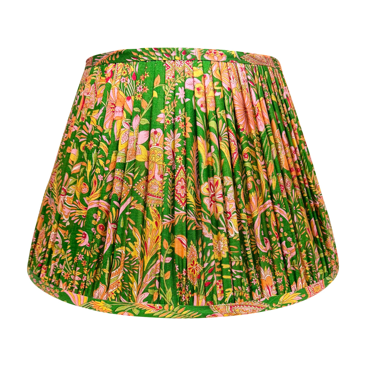 16" Silk Sari Lampshade - Lettuce Green and Pink Floral