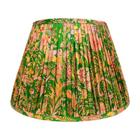 16" Silk Sari Lampshade - Lettuce Green and Pink Floral