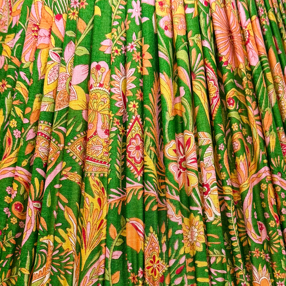 16" Silk Sari Lampshade - Lettuce Green and Pink Floral
