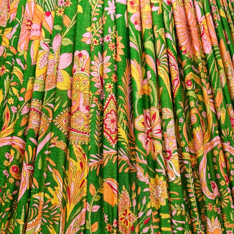 16" Silk Sari Lampshade - Lettuce Green and Pink Floral