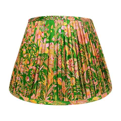 16" Silk Sari Lampshade - Lettuce Green and Pink Floral
