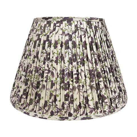 18" Silk Sari Lampshade - Aubergine and Silver Floral