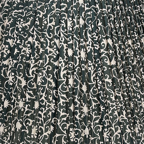 18" Silk Sari Lampshade - Dark Green and Silver Botanical