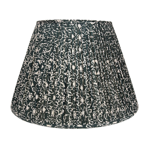 18" Silk Sari Lampshade - Dark Green and Silver Botanical