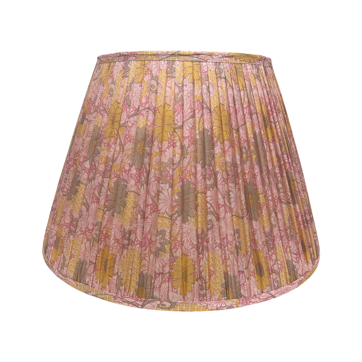 18" Silk Sari Lampshade - Golden Pink Floral