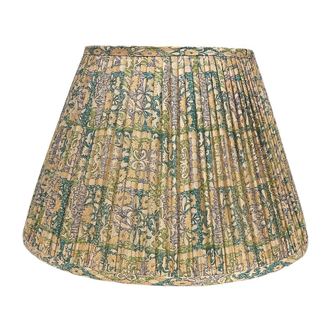 18" Silk Sari Lampshade - Green and Sand Floral