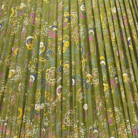 18" Silk Sari Lampshade - Olive Green Floral